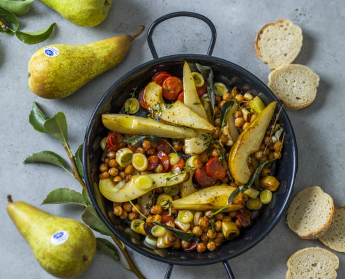 Chorizo pear and chickpea tapas